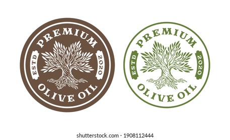 olive oil tree labels and badges isolated on vintage design.