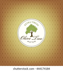 olive oil tree vintage label design, packaging vector background