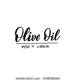 Olive oil typography logo 100% virgin. Trendy lettering text for sticker, label, bottle design. Vector eps 10. 