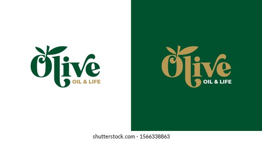 olive oil typography logo design template vector