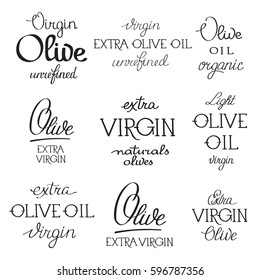 olive oil typography set of several variants of different spelling. isolated on the white background. Vector Illustration, eps10, contains transparencies.