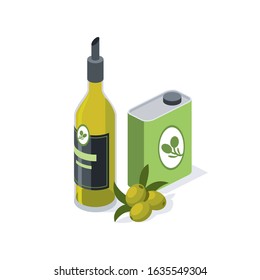 Olive oil. Vector 3d isometric, color web icon, new flat style. Creative illustration design, idea for infographics.