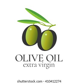 Olive oil vector design element, logo, label. Graphic illustration of olive tree branch