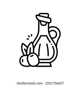 Olive oil vector icon black outline style.Can be use for wedding invitation, card design and background design