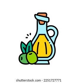 Icono de vector de aceite de oliva Estilo de color de relleno.Puede utilizarse para invitación a boda, diseño de tarjeta y diseño de fondo