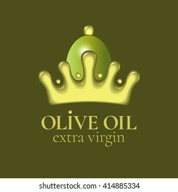 Olive oil vector logo, emblem, label, design element. Illustration of olive oil drops shaping a crown