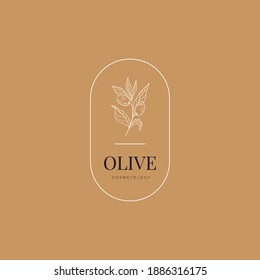 Olive oil Vector Signs or Logo Templates. Retro Floral Illustration with Classy Typography. Feminine Logo. Modern Logo Template for florist, photographer, fashion blogger, design studio.