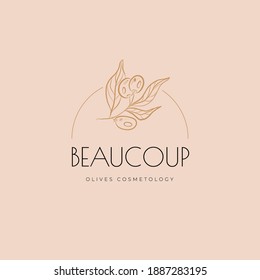 Olive oil Vector Signs or Logo Templates. Retro Floral Illustration with Classy Typography. Feminine Logo. Modern Logo Template for florist, photographer, fashion blogger, design studio.