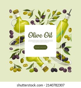 Olive oil web banner template. Premium quality natural product landing page design