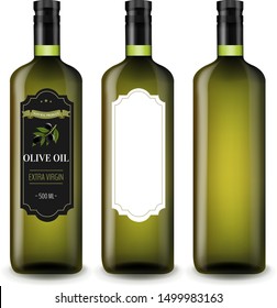 Olive OilIn Glass Bottles White Background With Gradient Mesh, Vector Illustration