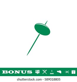 Olive on stick icon flat. Green pictogram on white background. Vector illustration symbol and bonus button