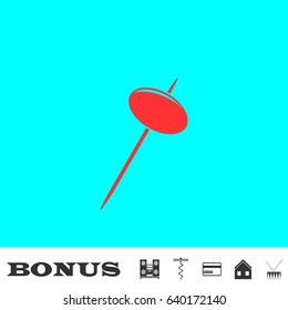 Olive on stick icon flat. Red pictogram on blue background. Vector illustration symbol and bonus buttons Music center, corkscrew, credit card, house, drum