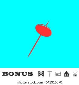 Olive on stick icon flat. Red pictogram on blue background. Vector illustration symbol and bonus buttons Music center, corkscrew, credit card, house, drum