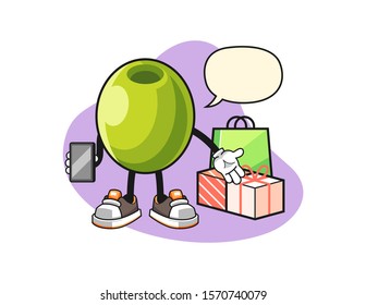 Olive online shopping with speech bubble cartoon. Mascot Character vector.