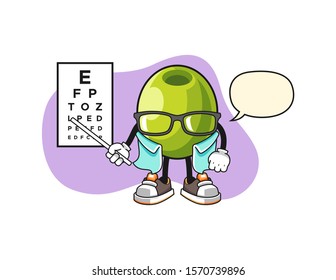 Olive optician with speech bubble cartoon. Mascot Character vector.