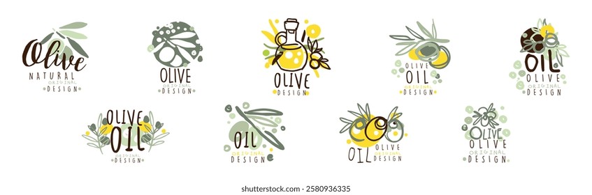 Olive Organic and Natural Product Original Design Vector Set