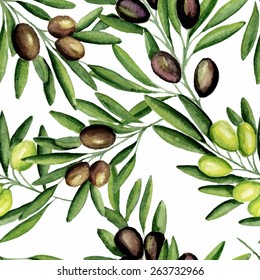 Olive pattern. Watercolor. Vector illustration