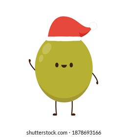 Olive pickled vector. Olive pickled character design. Santa hat.