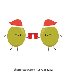 Olive pickled vector. Olive pickled character design. Santa hat. Red beer cup vector.