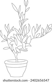 Ilustración artística de la línea vectorial en blanco y negro de la planta de olivo