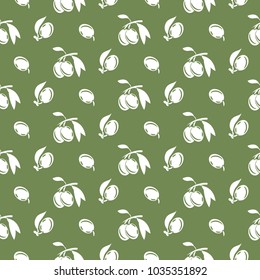 Olive plant silhouette green vector pattern.