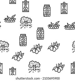 Olive Production And Harvesting Vector Seamless Pattern Thin Line Illustration