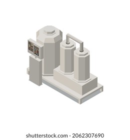 Olive production isometric composition with images of metal jars connected with tubes vector illustration