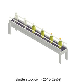 Olive production isometric icon with filling bottles on conveyor line 3d vector illustration