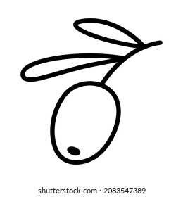 Olive products flat line icon. Fresh tree fetuses and olive oil in bottles and jugs. Outline sign for mobile concept and web design, store.