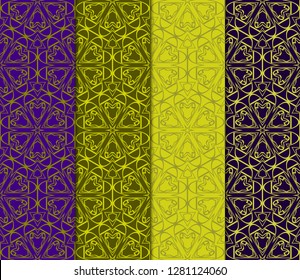 Olive, purple color set of Floral Geometric Pattern. Seamless Texture Color Background. Element For Design. Vector Illustration.