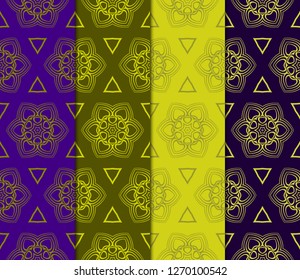 Olive, purple color set of Geometric Pattern In Lace Style. Ethnic Ornament. Vector Illustration. For Modern Interior Design, Fashion Textile Print, Wallpaper.
