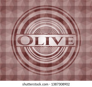 Olive red seamless emblem or badge with abstract geometric polygonal pattern background.