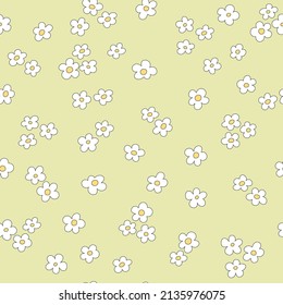 olive repetitive background with simple white flowers. floral seamless pattern. vector summer illustration. fabric swatch. wrapping paper. continuous print. design template for textile, home decor