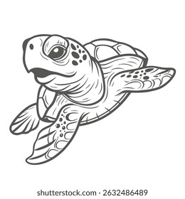 Olive Ridley Sea Turtle Line Art Illustration