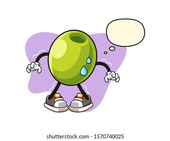 Olive scare with thought bubble cartoon. Mascot Character vector.
