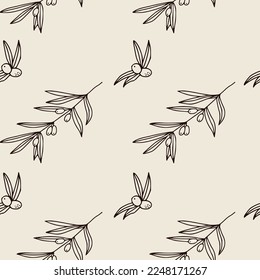 Patrón ininterrumpido de oliva. Fondo bohemio con frutas lineales. Papel de pared vectorial vintage. Patrón de taller de belleza y cosmetología