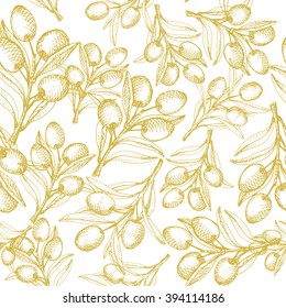 Olive seamless pattern. Dark yellow on white background.