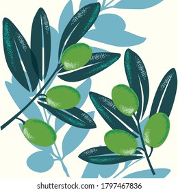 Olive seamless pattern, natural style. Can use for decorative, fabric, fashion, cafe, restaurant etc.