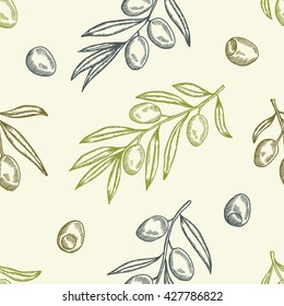 Olive seamless pattern. Trendy decorative colored design elements. Vintage vector illustration.