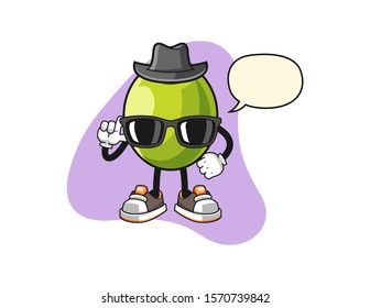Olive secret agent with speech bubble cartoon. Mascot Character vector.