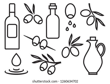 Olive set, black outline design. Vector illustration
