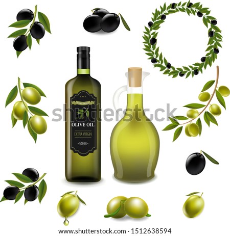 Olive Set With Wreath Isolated White Background With Gradient Mesh, Vector Illustration