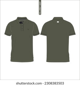 OLIVE Short sleeve t-shirt collar , Front, and back view on White background.