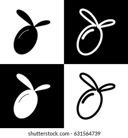 Olive sign illustration. Vector. Black and white icons and line icon on chess board.