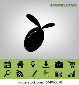 Olive sign illustration. Vector. Black icon at gray background with bonus icons at celery ones