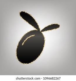 Olive sign illustration. Vector. Blackish icon with golden stars at grayish background.