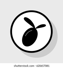 Olive sign illustration. Vector. Flat black icon in white circle with shadow at gray background.