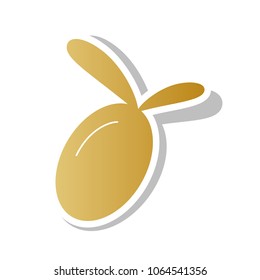 Olive sign illustration. Vector. Golden gradient icon with white contour and rotated gray shadow at white background.