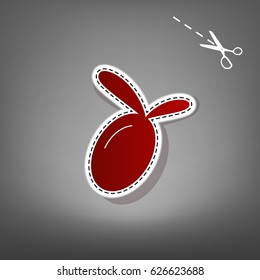 Olive sign illustration. Vector. Red icon with for applique from paper with shadow on gray background with scissors.