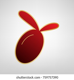 Olive sign illustration. Vector. Red icon on gold sticker at light gray background.